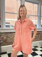 Zenana Classic Collared Romper in Coral