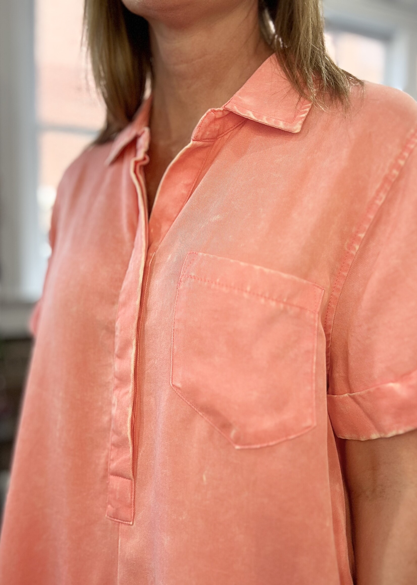 Zenana Classic Collared Romper in Coral