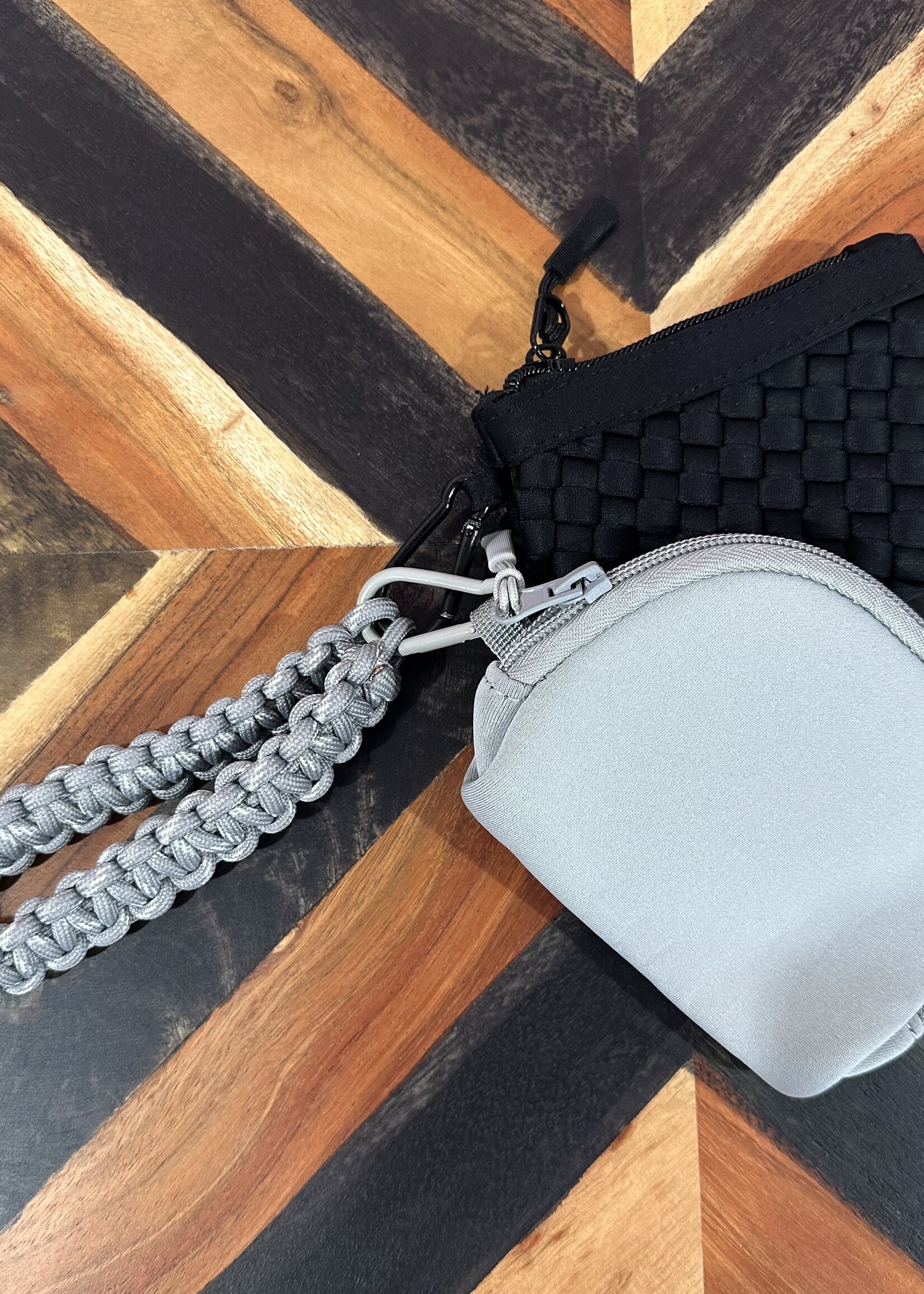 Black/Grey 2 Pouch Braided Wristlet