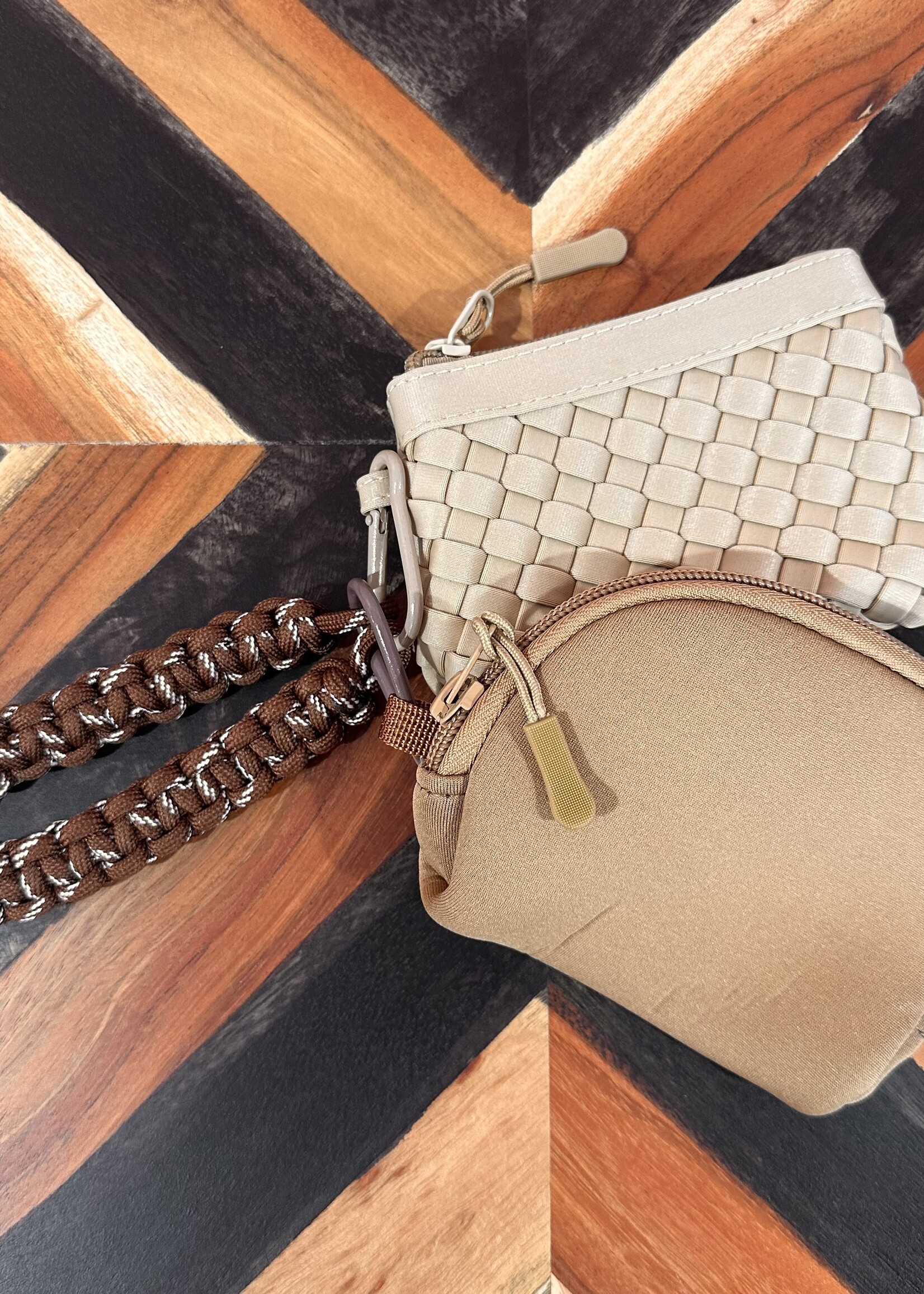 Brown/Tan 2 Pouch Braided Wristlet