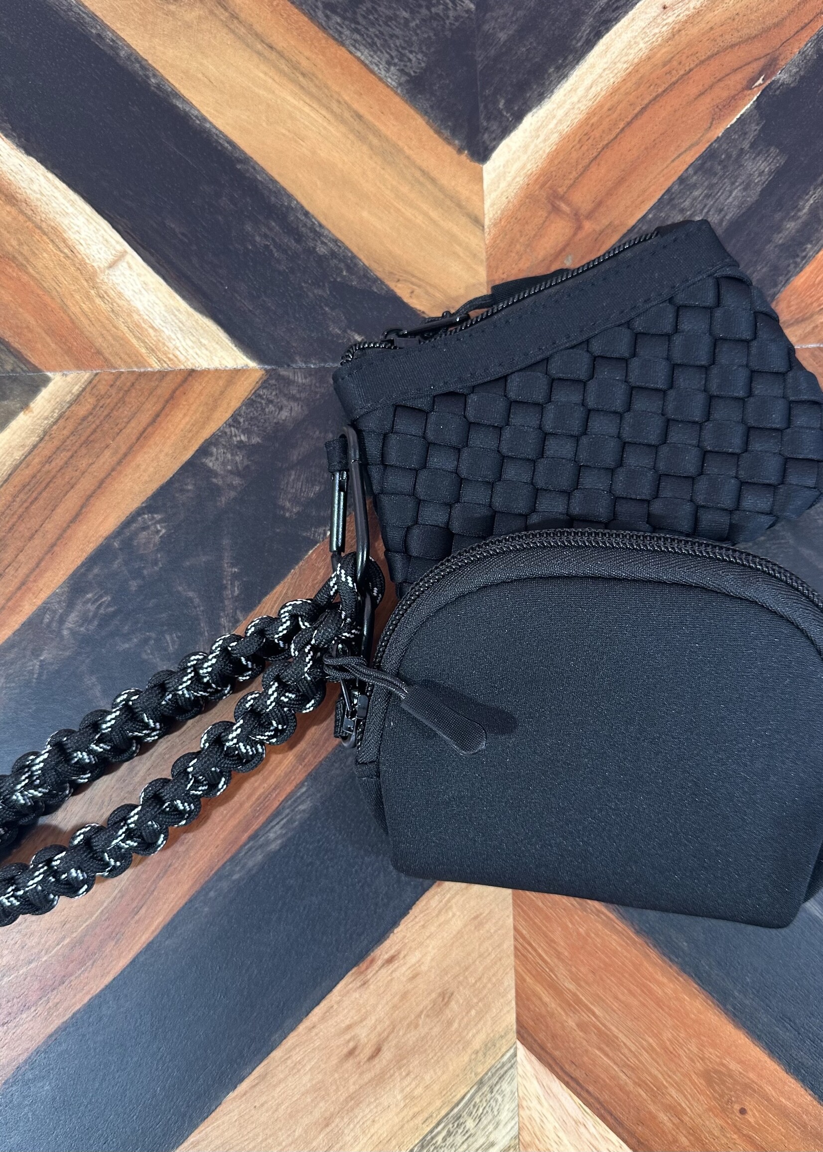 Black 2 Pouch Braided Wristlet