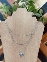 Attic Salt Boutique Silver Bow Layered Necklace