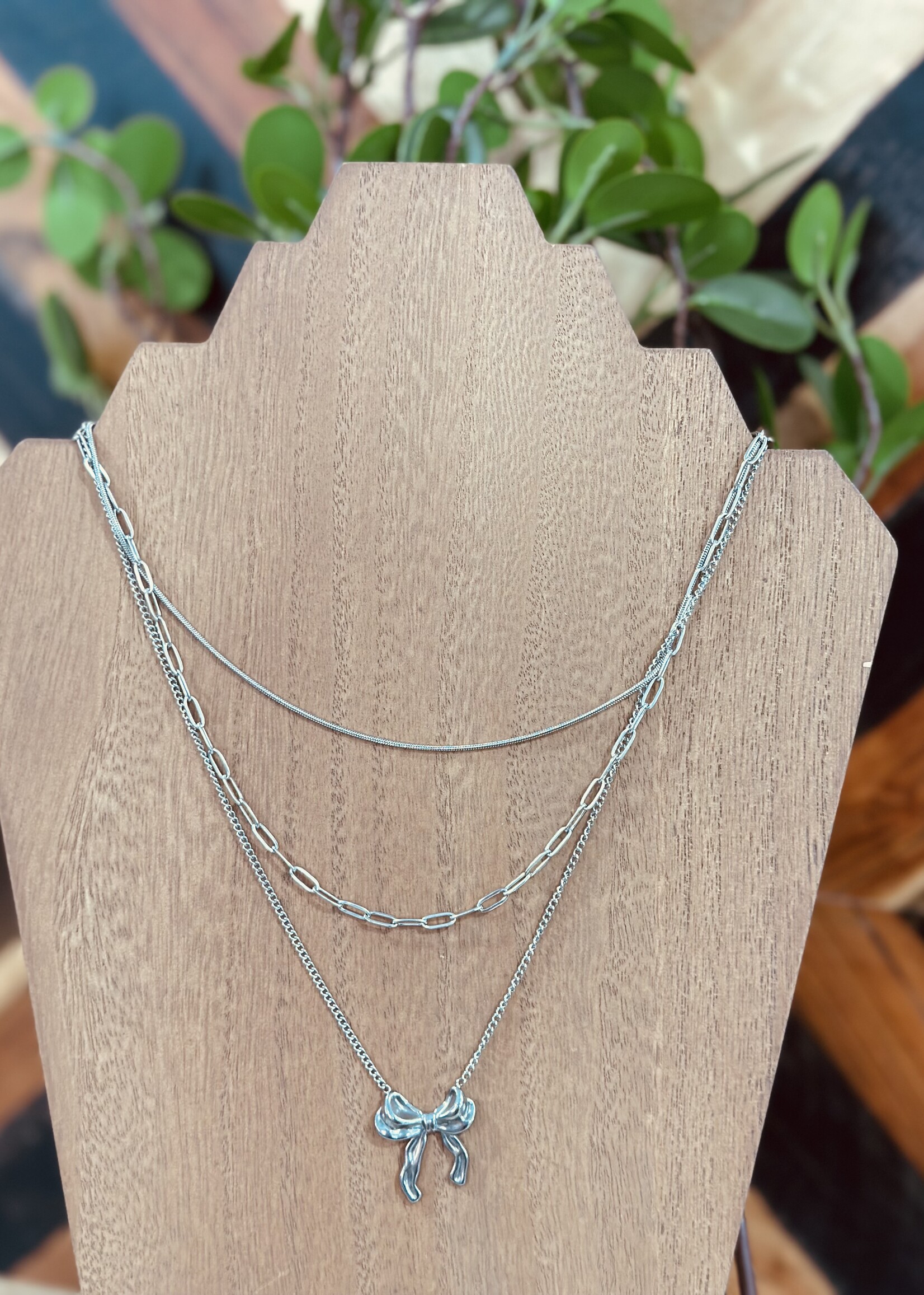 Attic Salt Boutique Silver Bow Layered Necklace