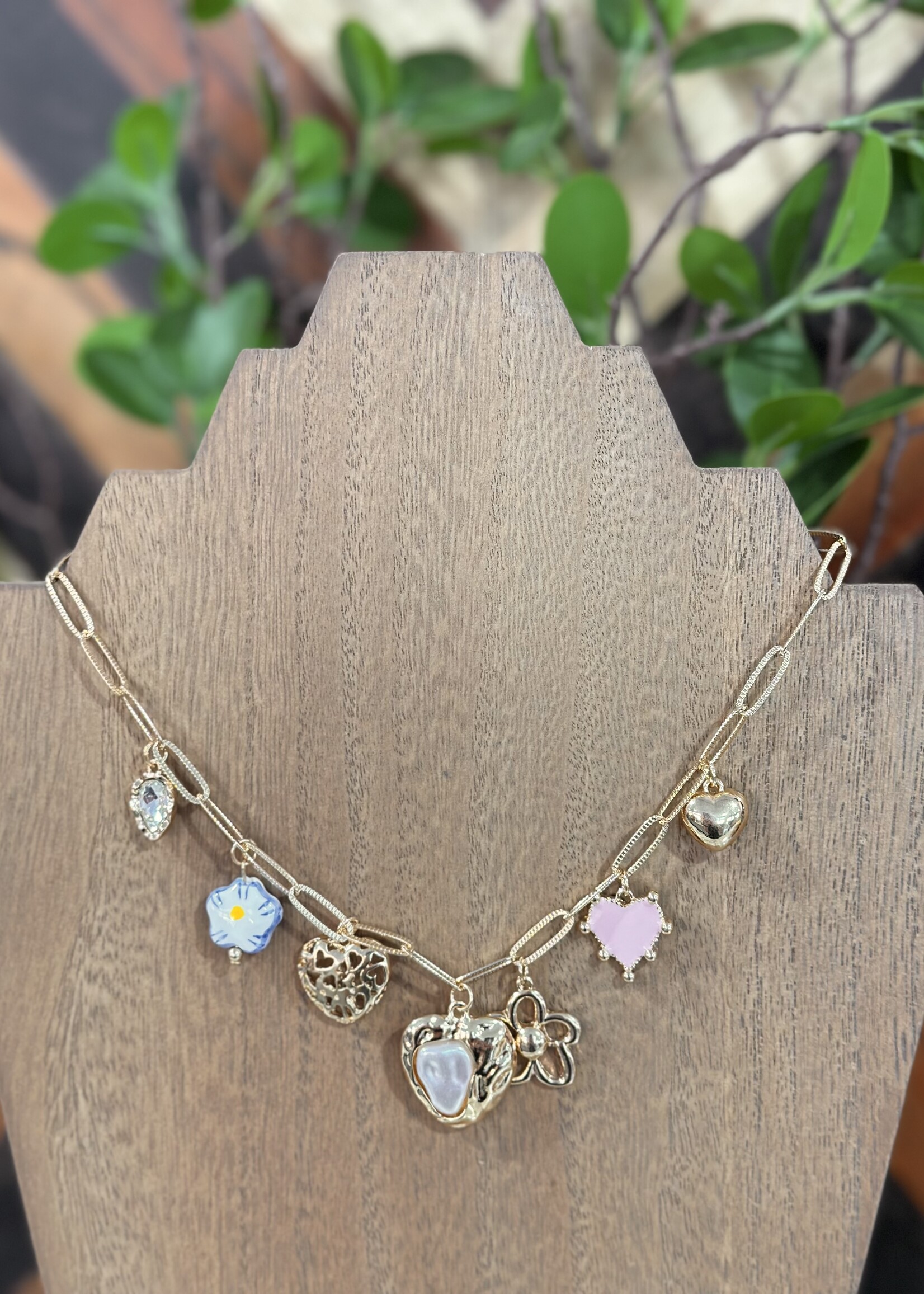 Attic Salt Boutique Porcelain Flower/Heart Charm Necklace