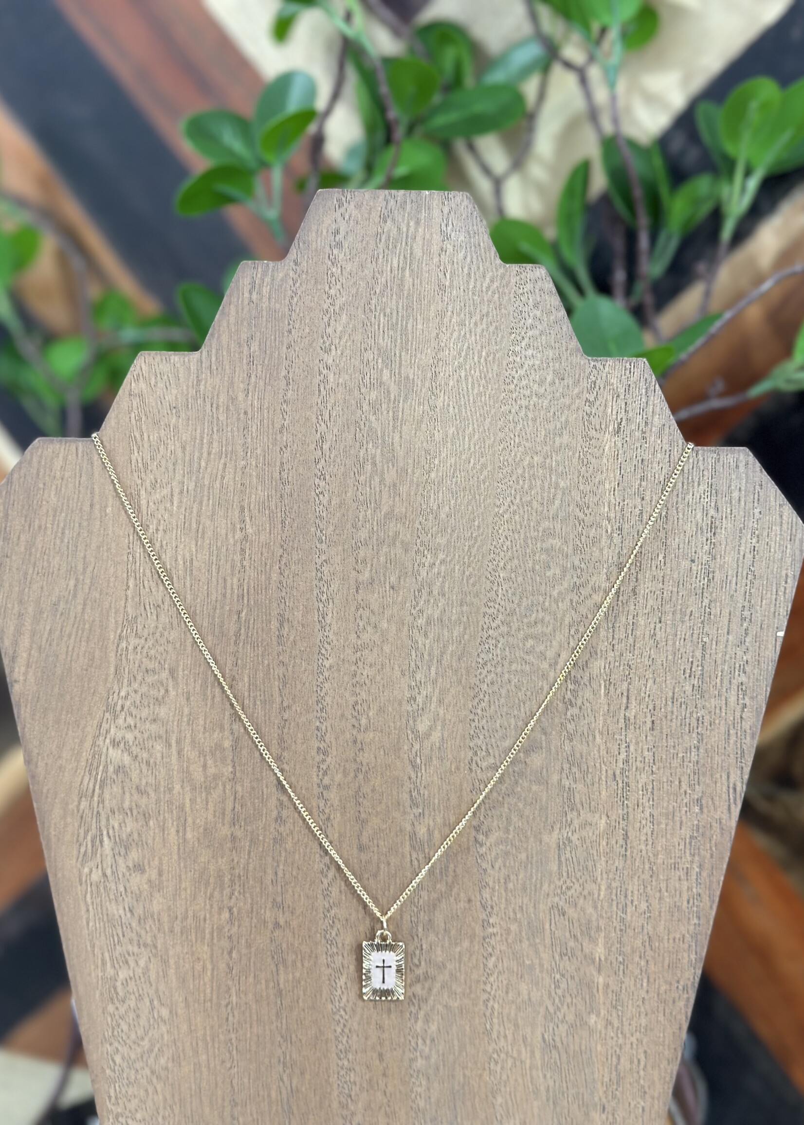 Attic Salt Boutique Pink Square Cross Necklace