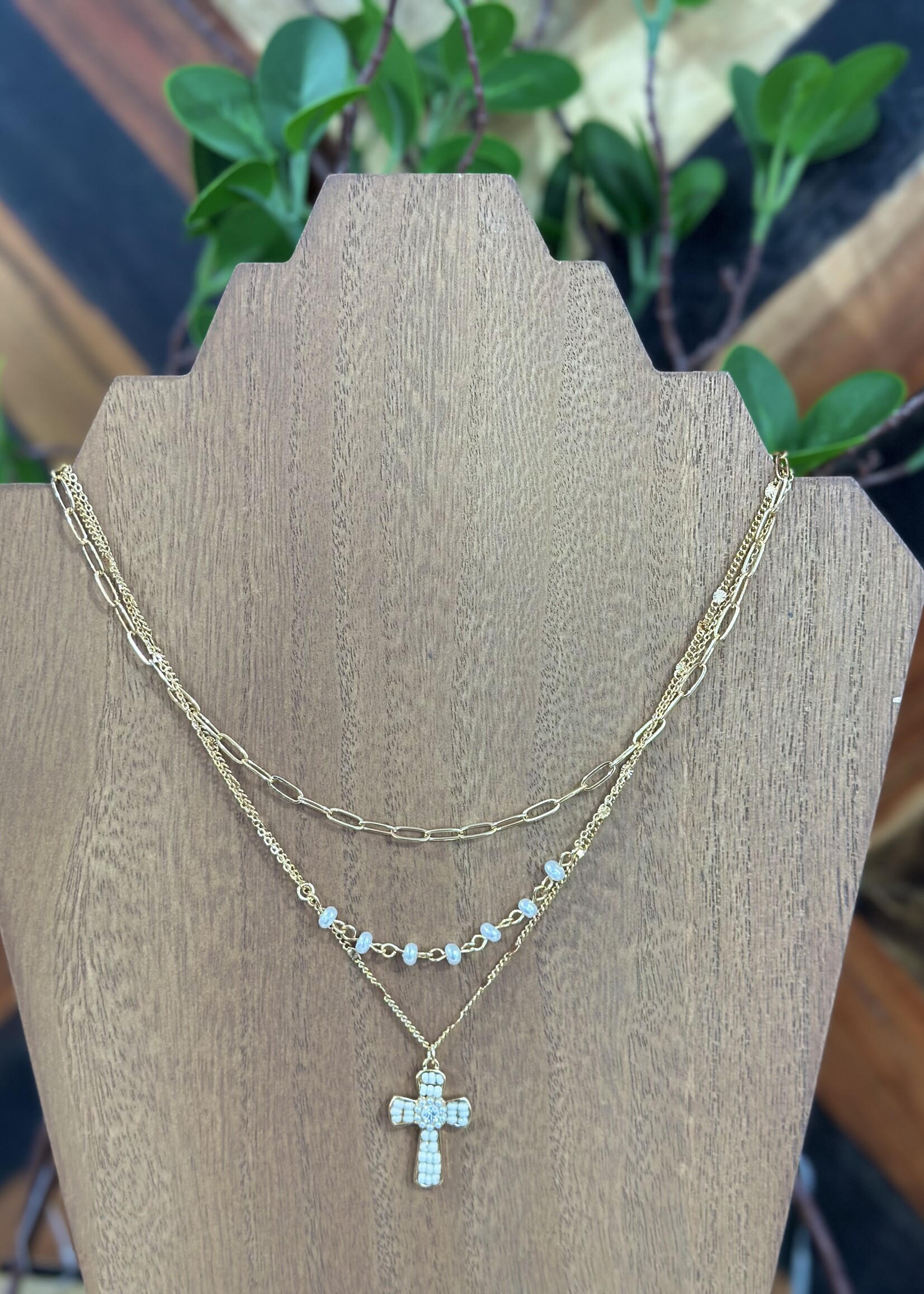 Attic Salt Boutique Seed Bead Cross Layered Necklace