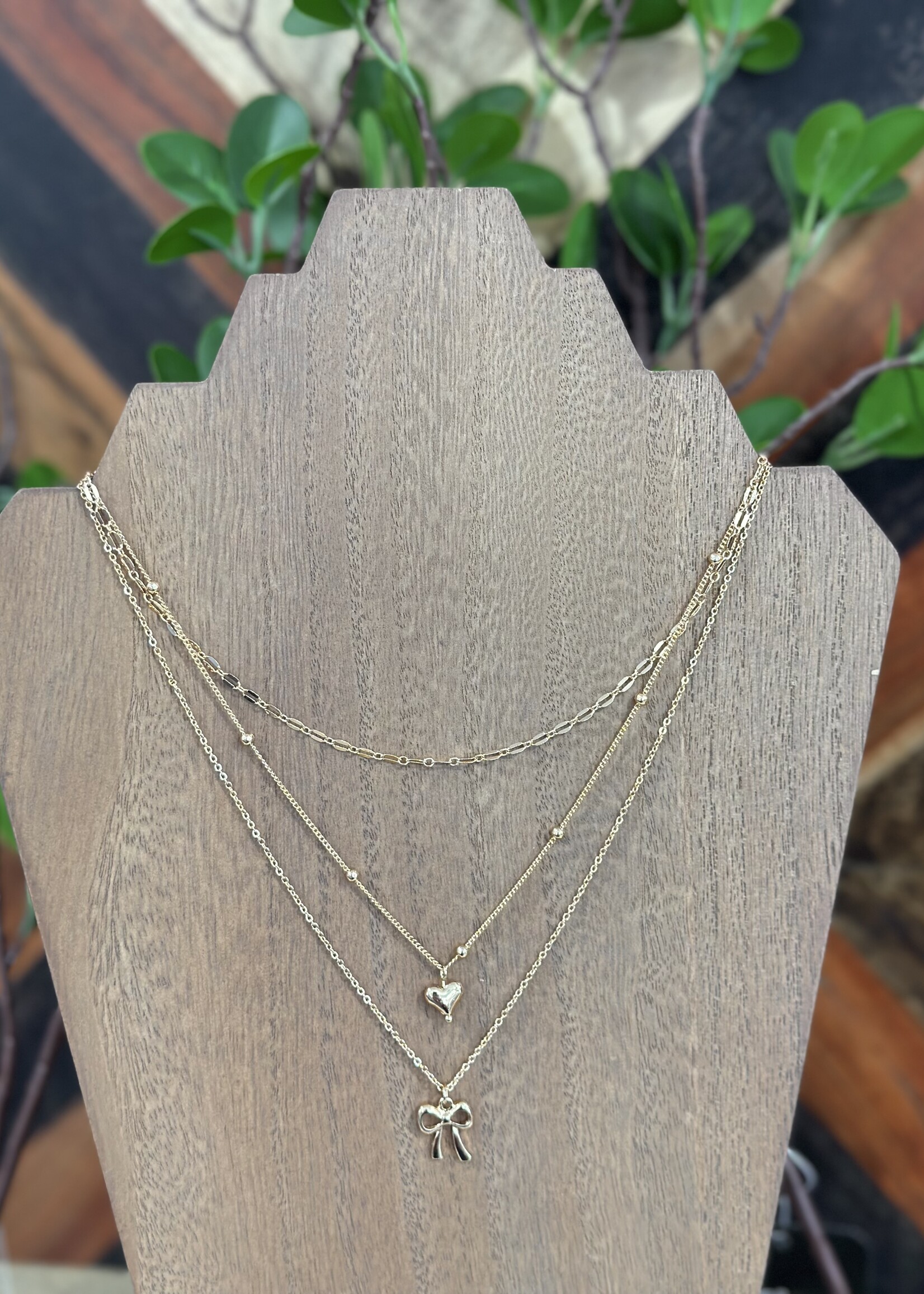 Attic Salt Boutique Double Layer Bow/Heart Necklace