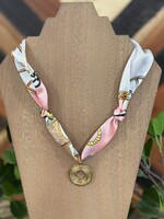 Pink Silk Scarf Circle Pendant Necklace
