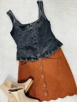 Lace Up Front Black Denim Top