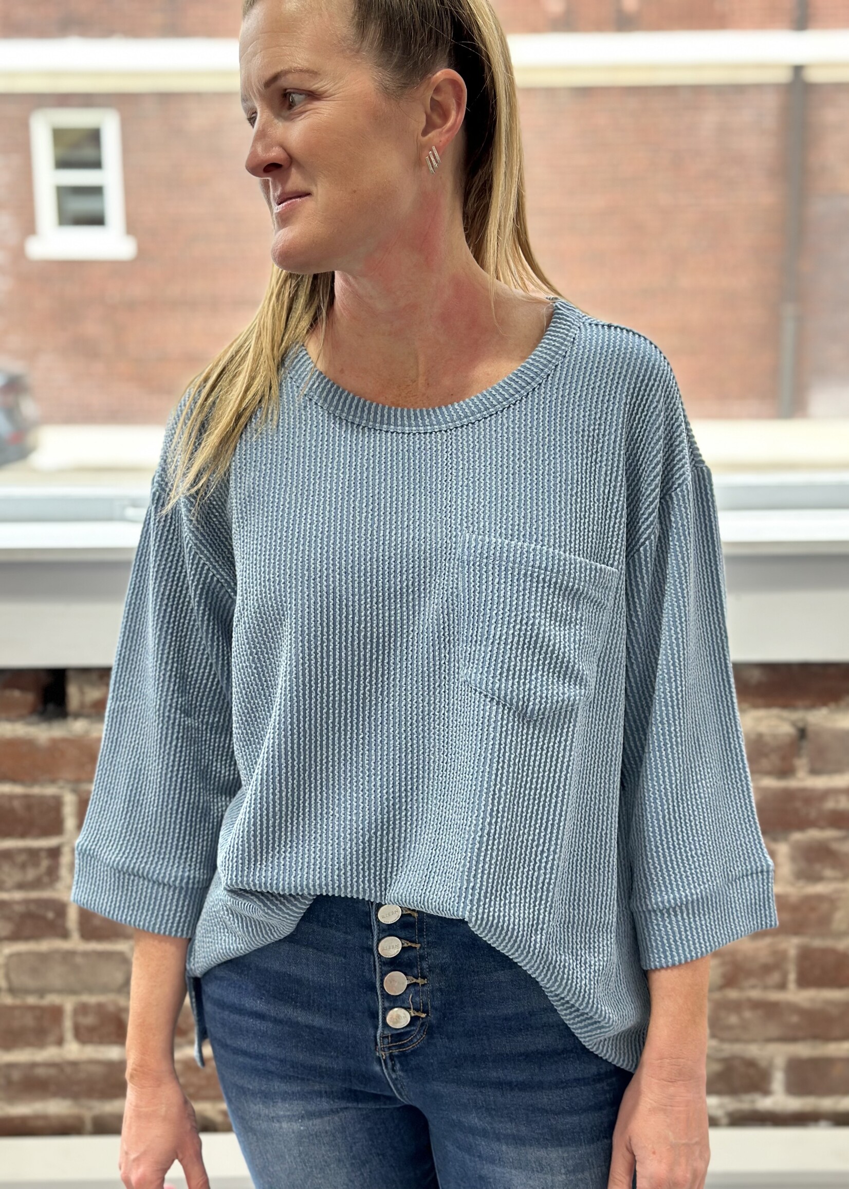 Andre by Unit Dusty Mauve Ribbed 3/4 Sleeve Top