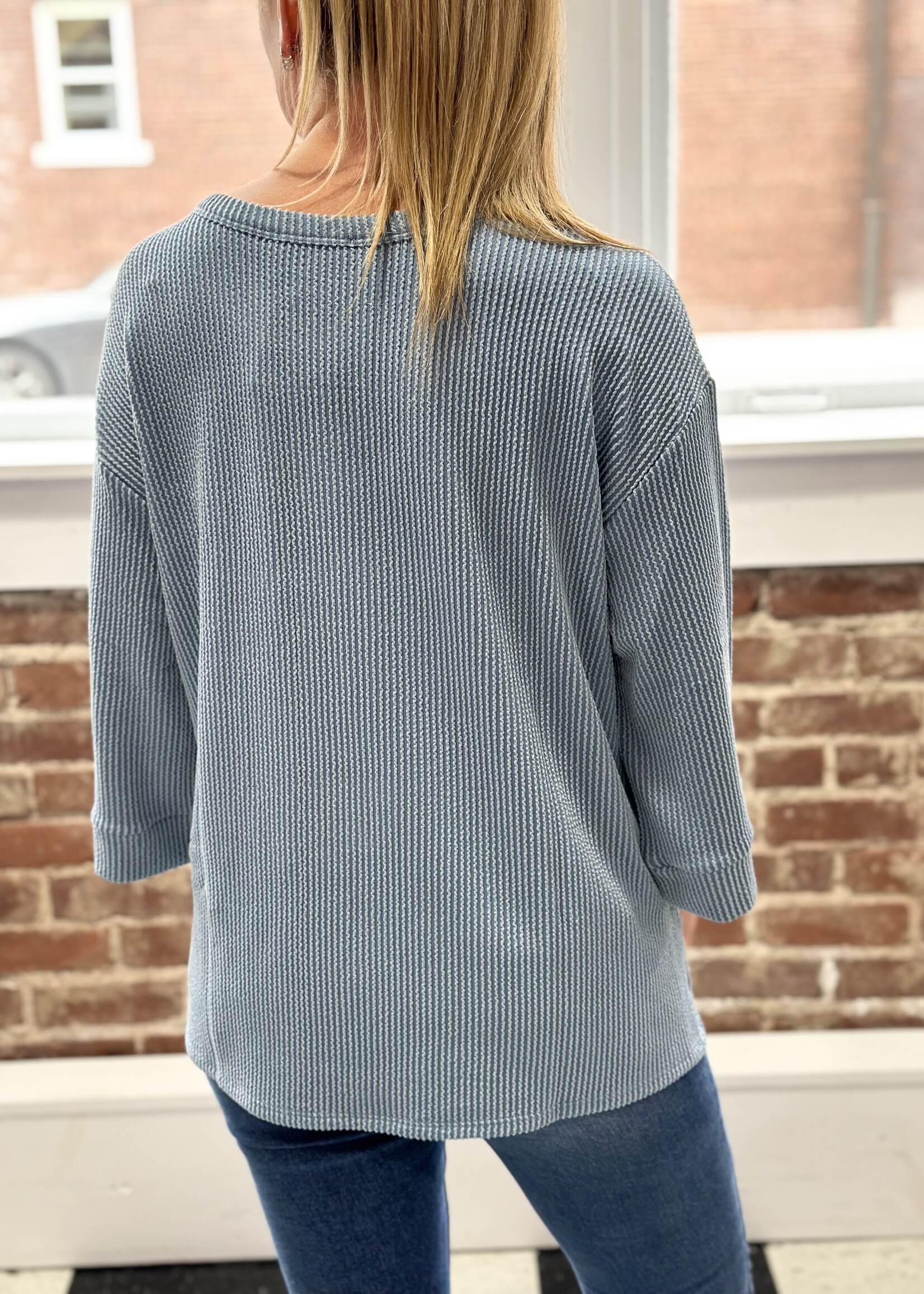 Andre by Unit Dusty Mauve Ribbed 3/4 Sleeve Top