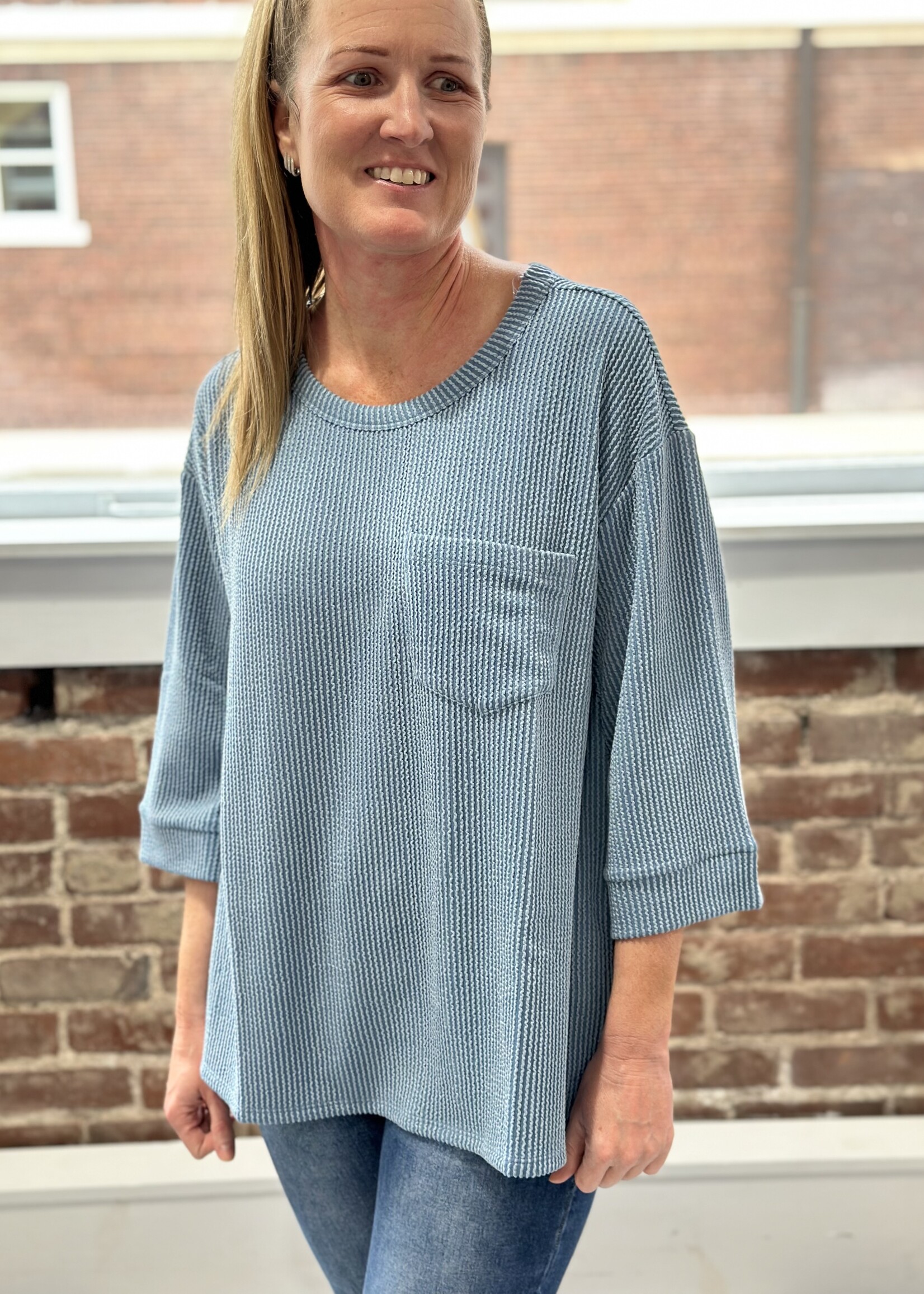 Andre by Unit Dusty Mauve Ribbed 3/4 Sleeve Top