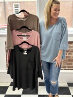 Andre by Unit Mocha Ribbed 3/4 Sleeve Top