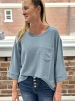 Andre by Unit Classic Blue Ribbed 3/4 Sleeve Top