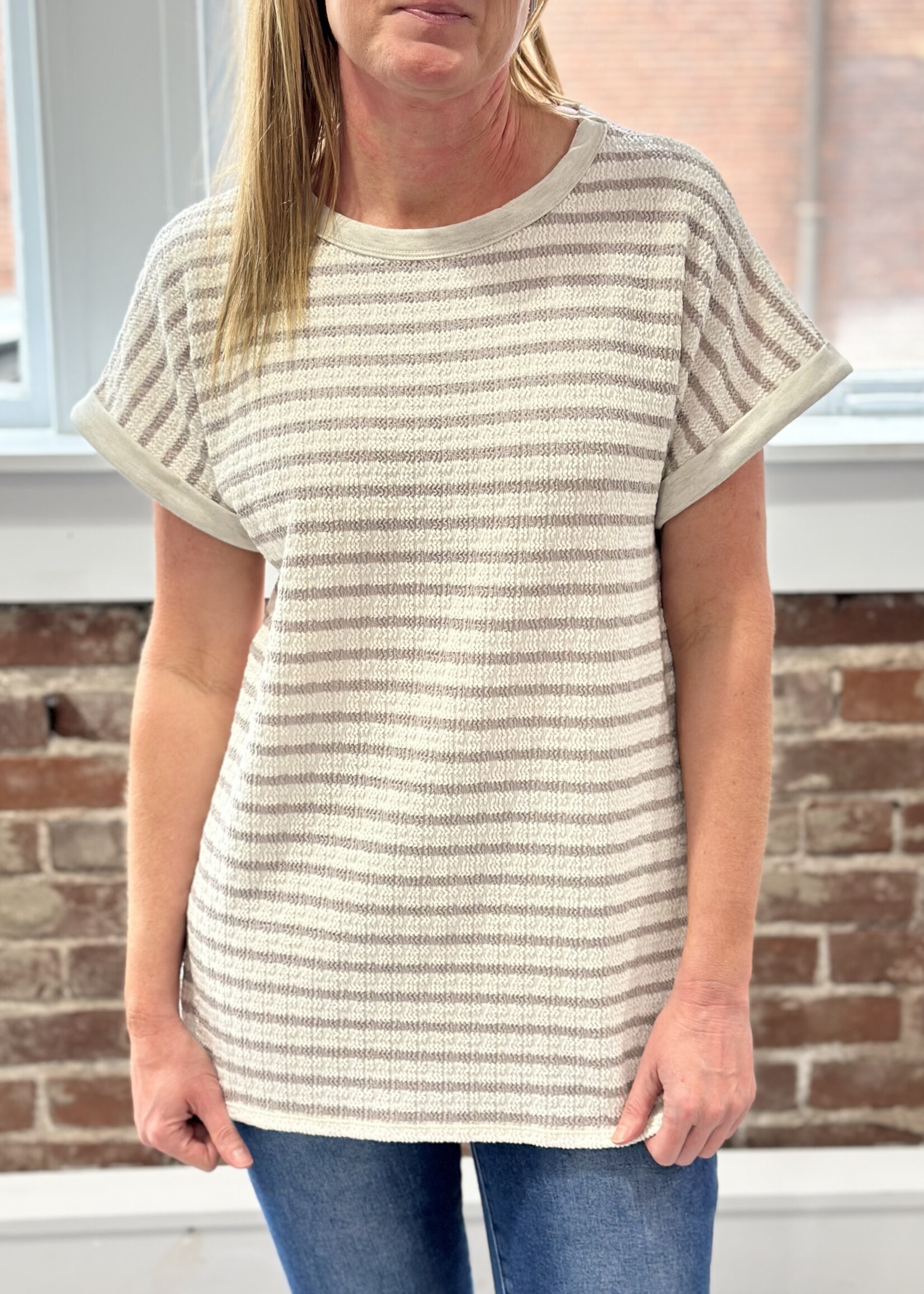 Heimish Hanging Out Top in Green Stripe