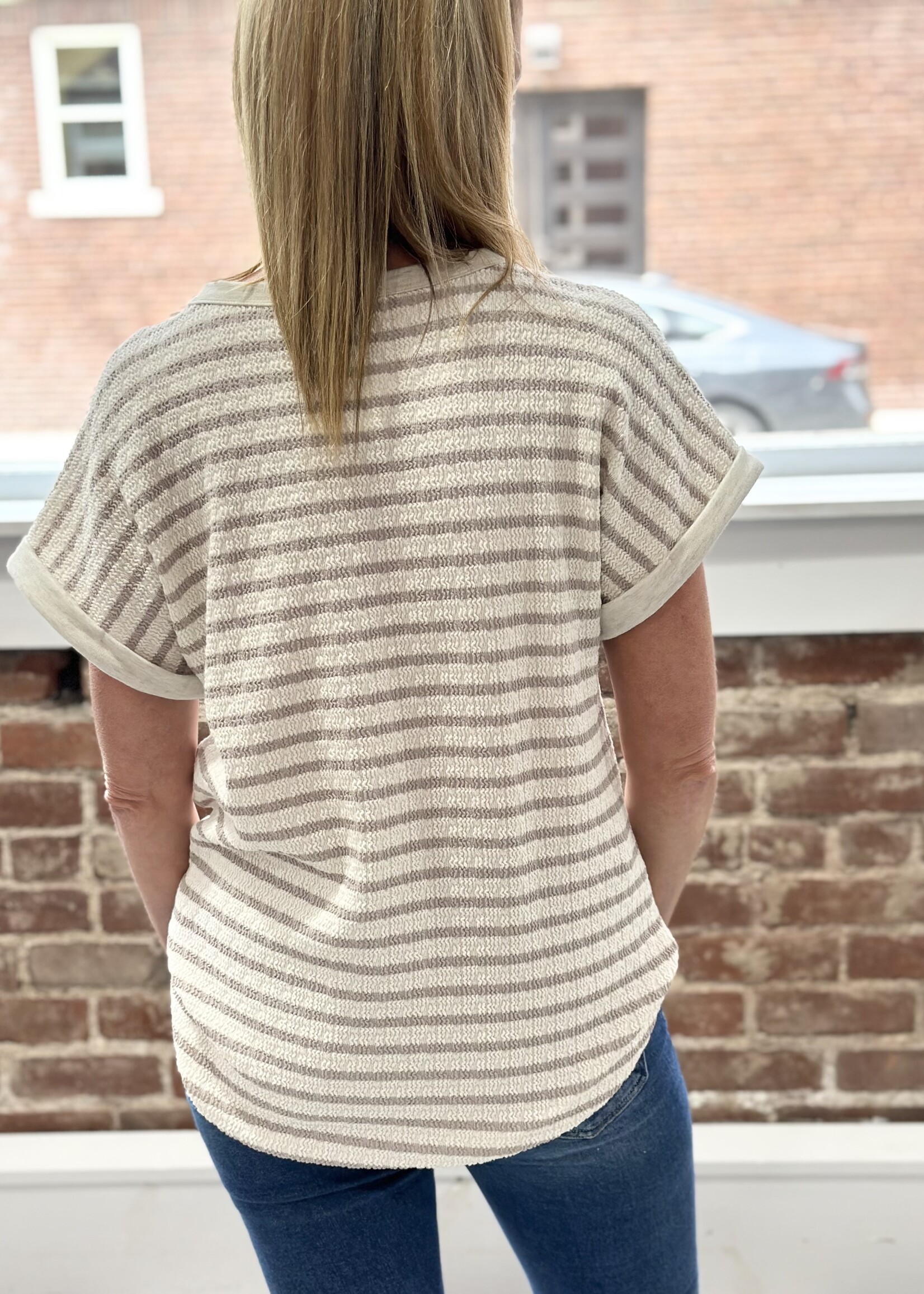 Heimish Hanging Out Top in Green Stripe