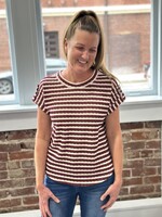 Blu Pepper Burgundy Striped Tab Sleeve Top