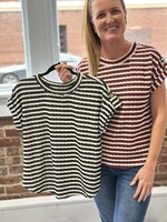 Blu Pepper Black Striped Tab Sleeve Top