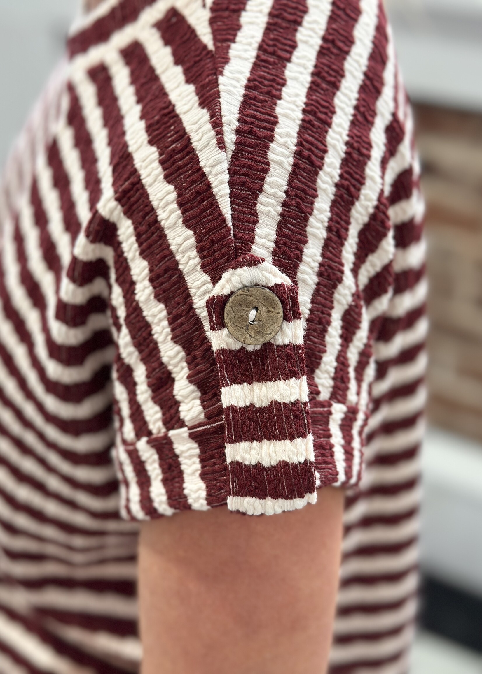 Blu Pepper Black Striped Tab Sleeve Top