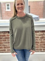 Zenana Ribbed Split Side Top in Olive
