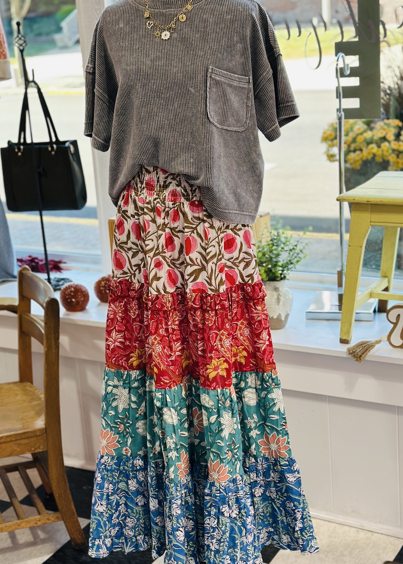 Bohera Kismet Patchplay Skirt in Blue Multi