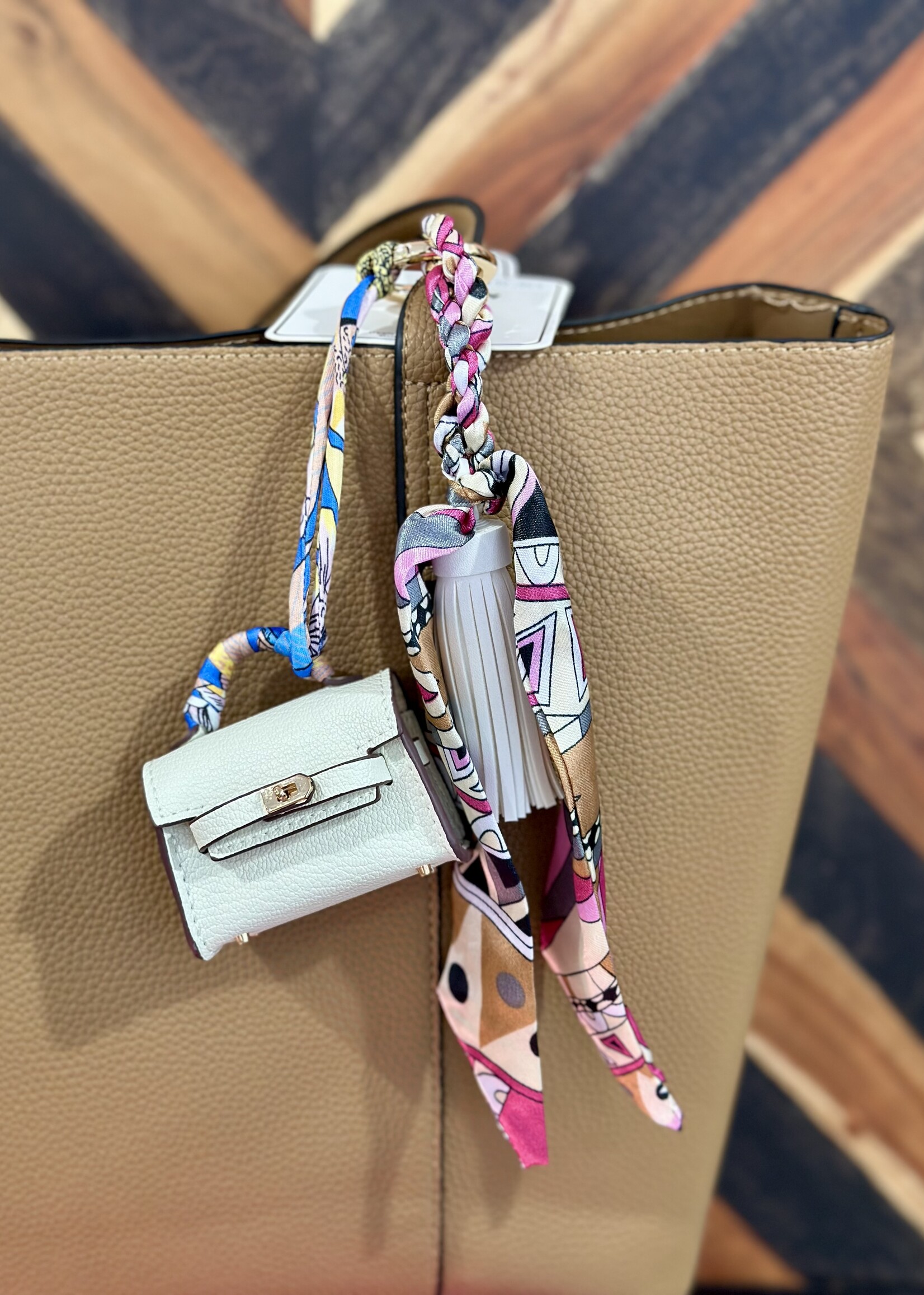 Cream Silk Scarf Bag on a Bag Charm
