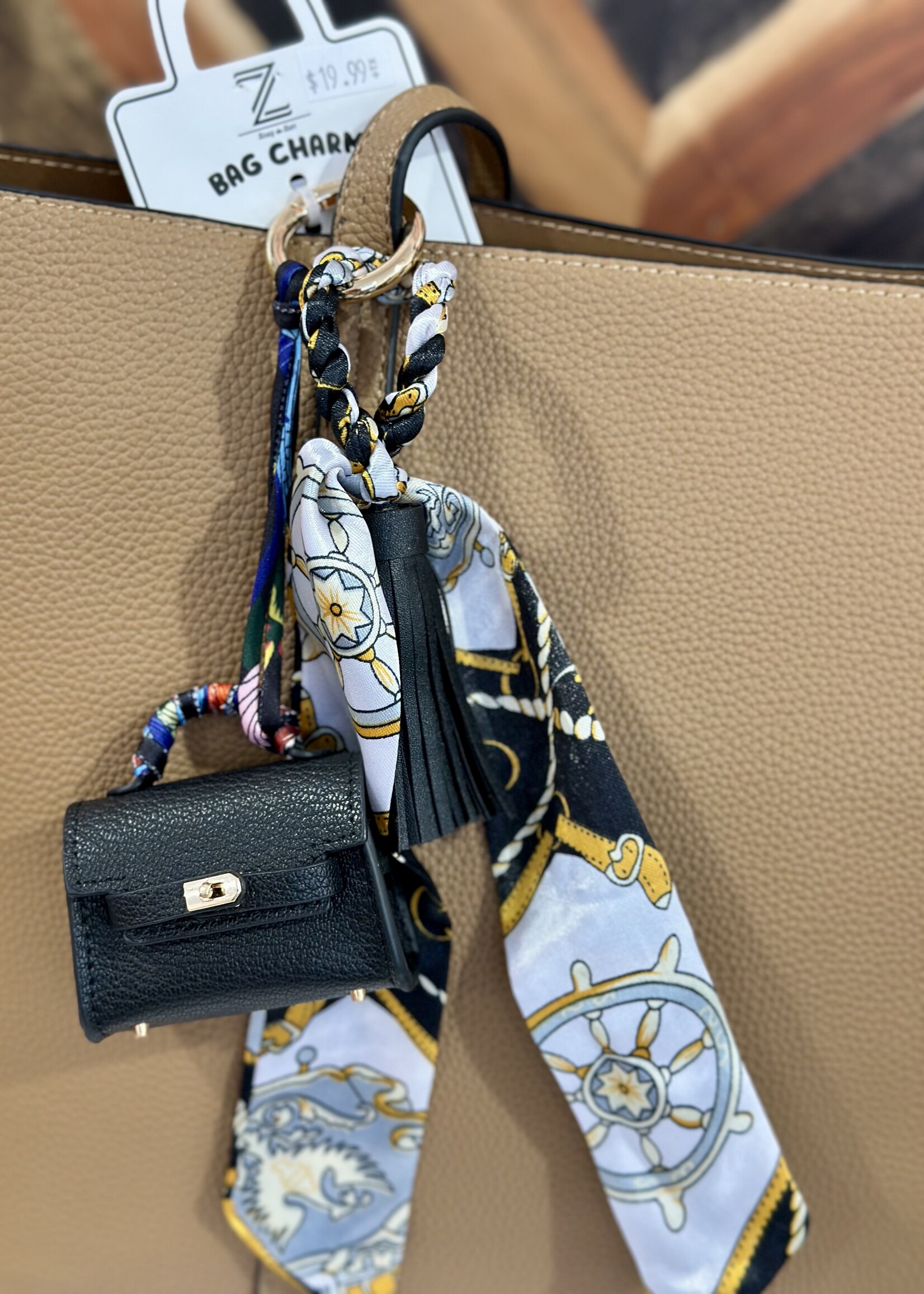 Black Silk Scarf Bag on a Bag Charm