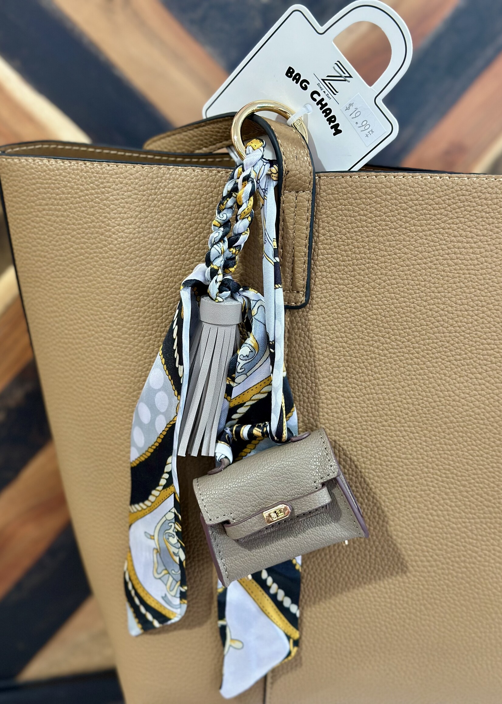 Grey Brown Silk Scarf Bag on a Bag Charm