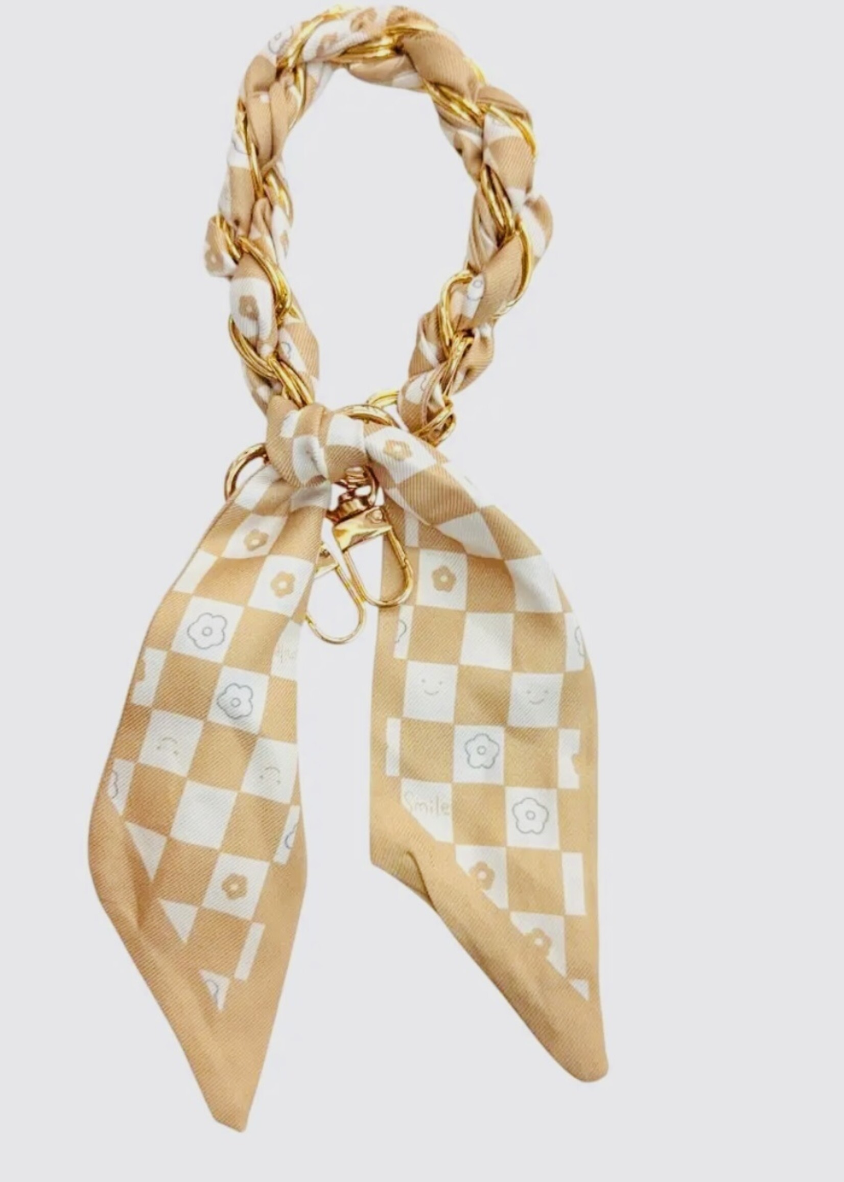 Beige Checkered Silk Scarf Phone Wristlet/Bag Charm