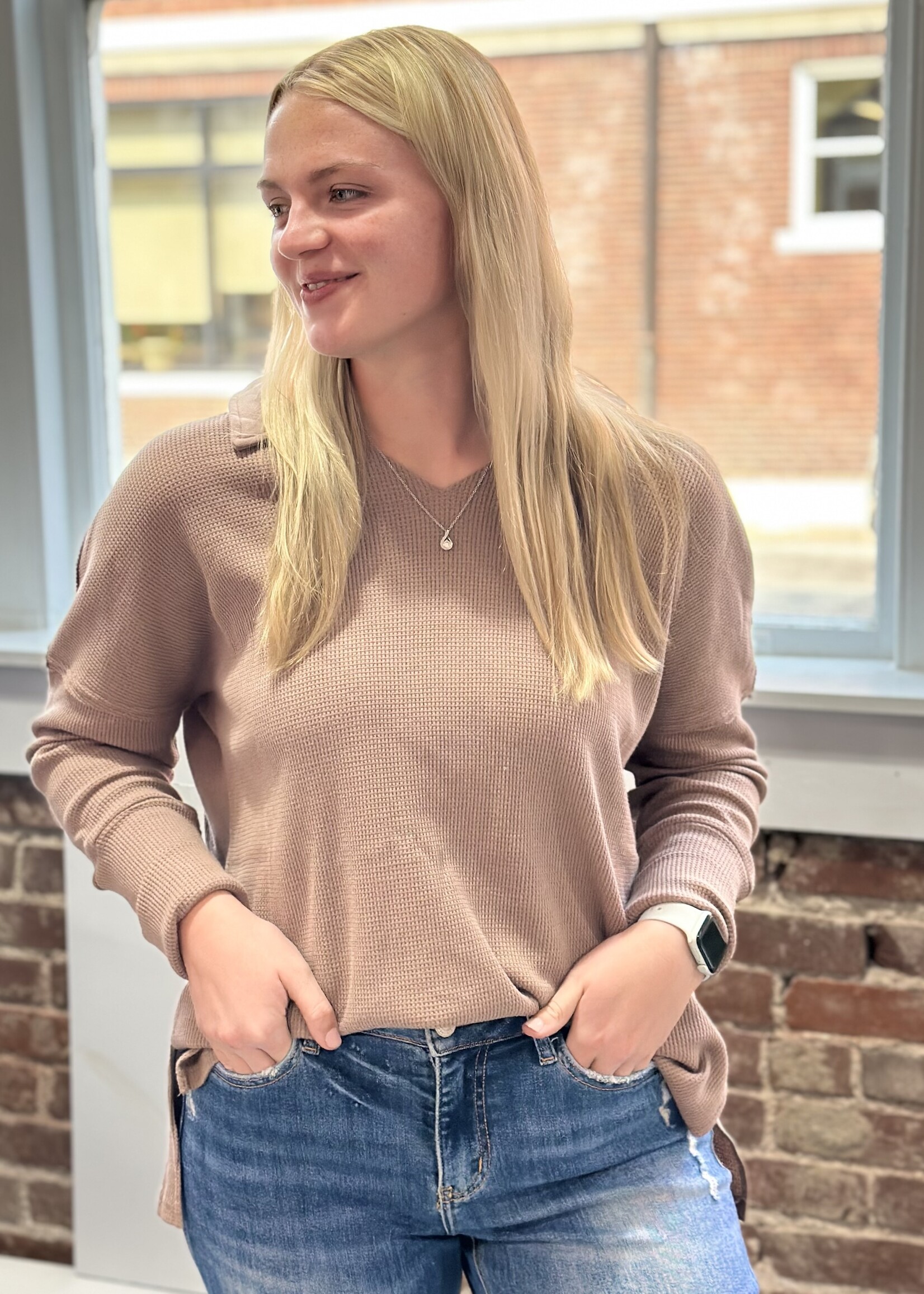 Grace+Emma Waffle Collared Top