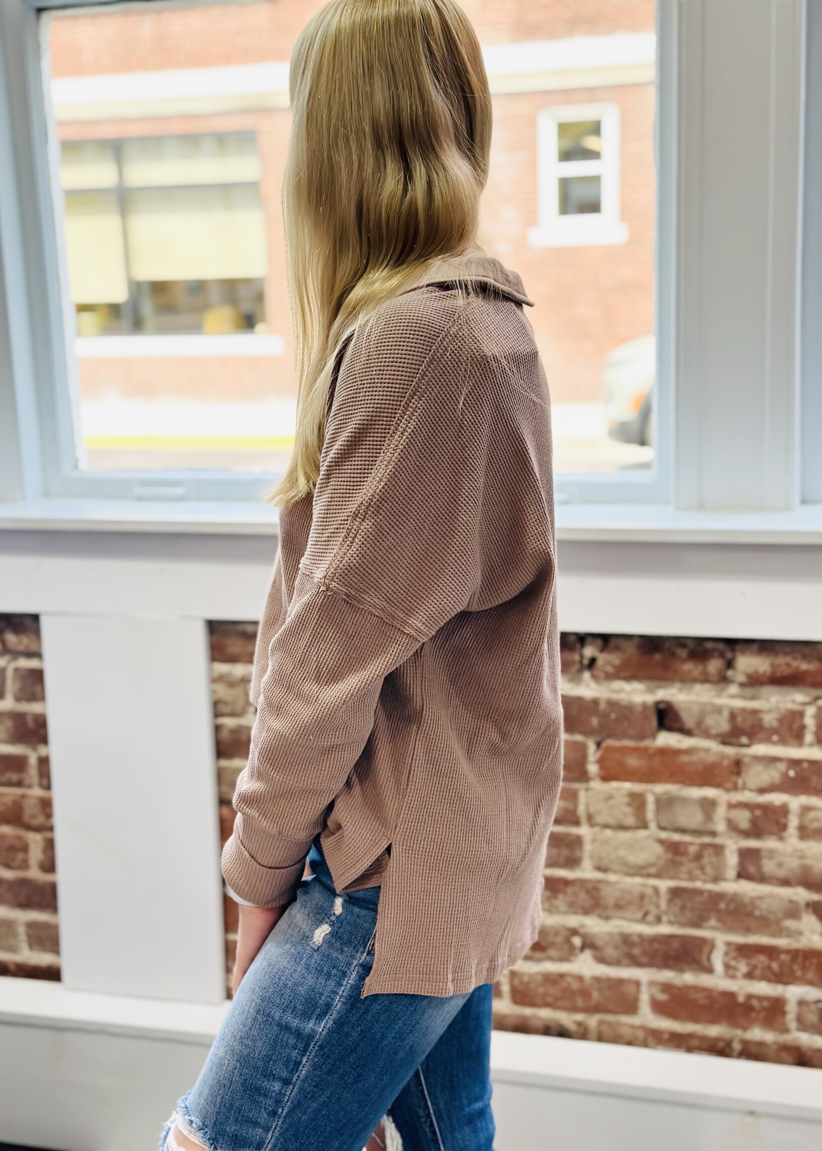 Grace+Emma Waffle Collared Top