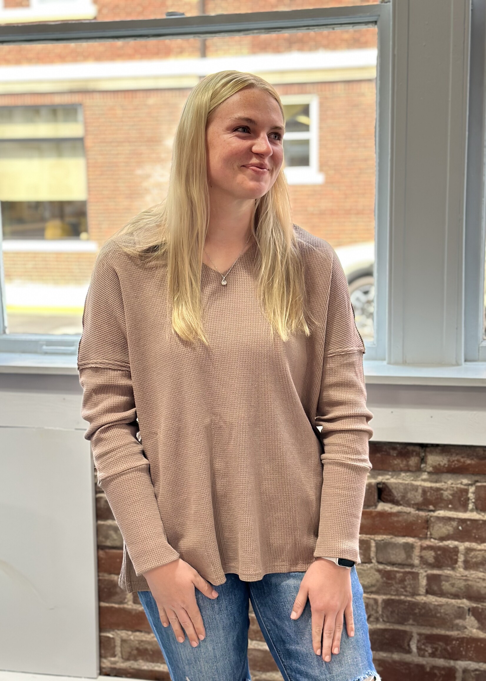 Grace+Emma Waffle Collared Top