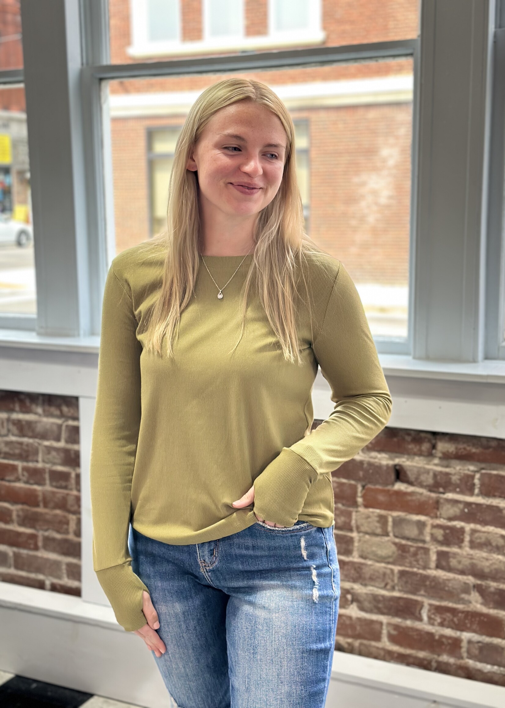 Grace+Emma Olive Ribbed Long Sleeve Top