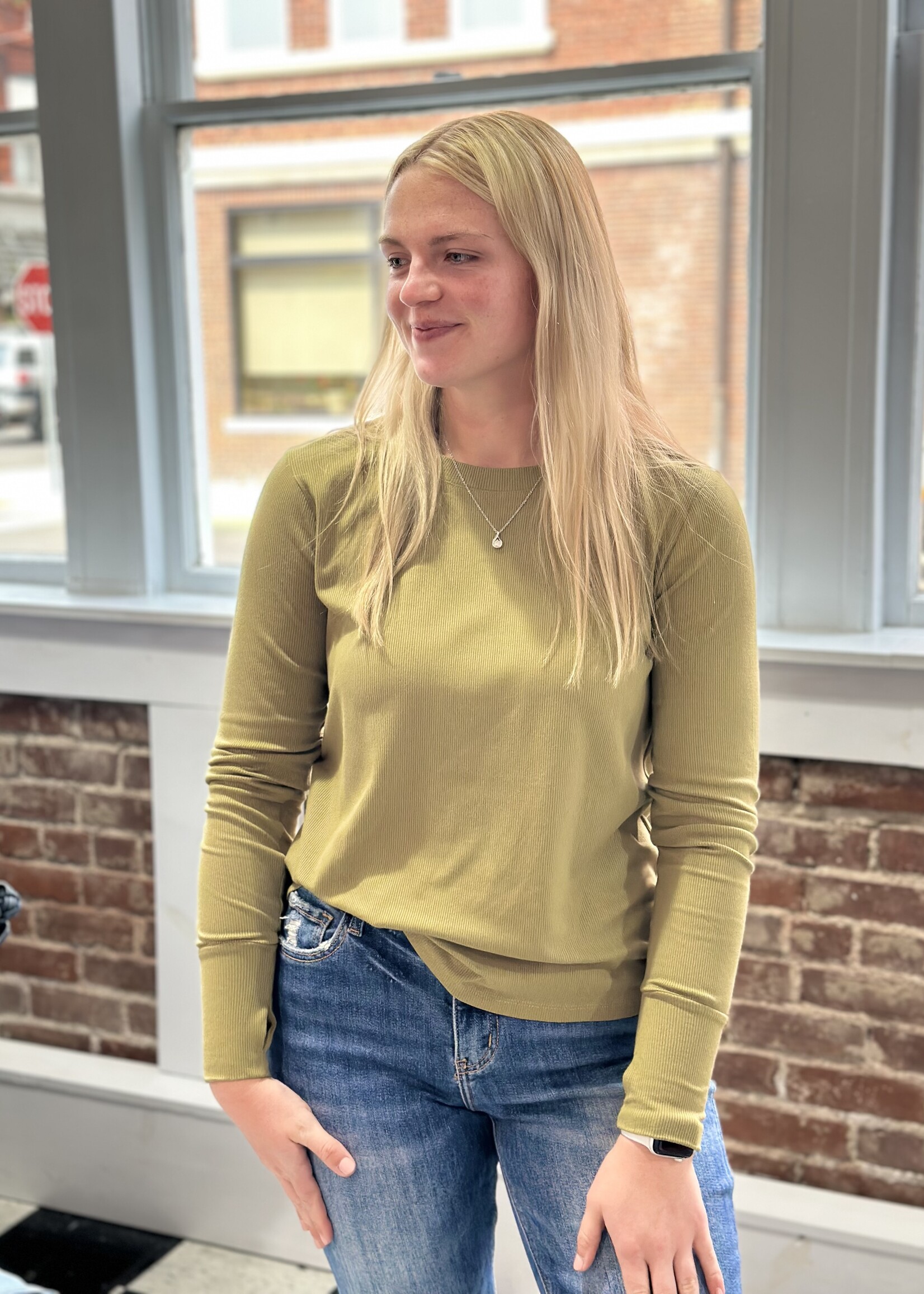 Grace+Emma Olive Ribbed Long Sleeve Top