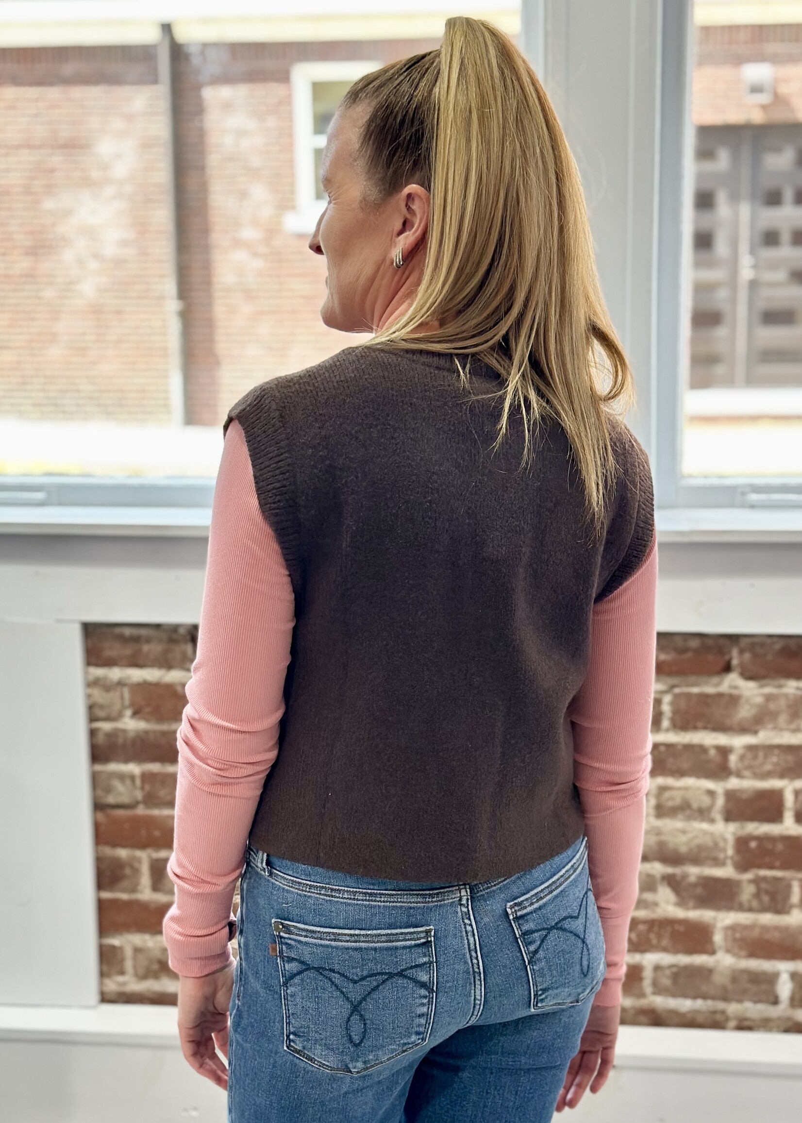 Blu Pepper Brown Sweater Vest with Gold Button Detail