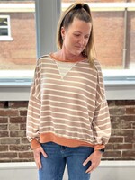 Haptics Taupe/Rust Striped Crewneck