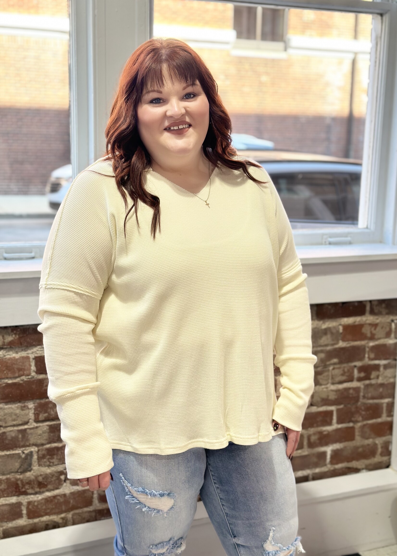 Grace+Emma Waffle Collared Top