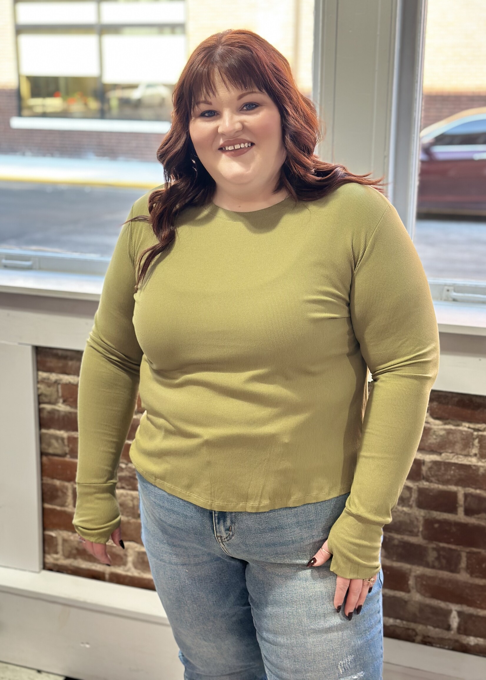 Grace+Emma Olive Ribbed Long Sleeve Top