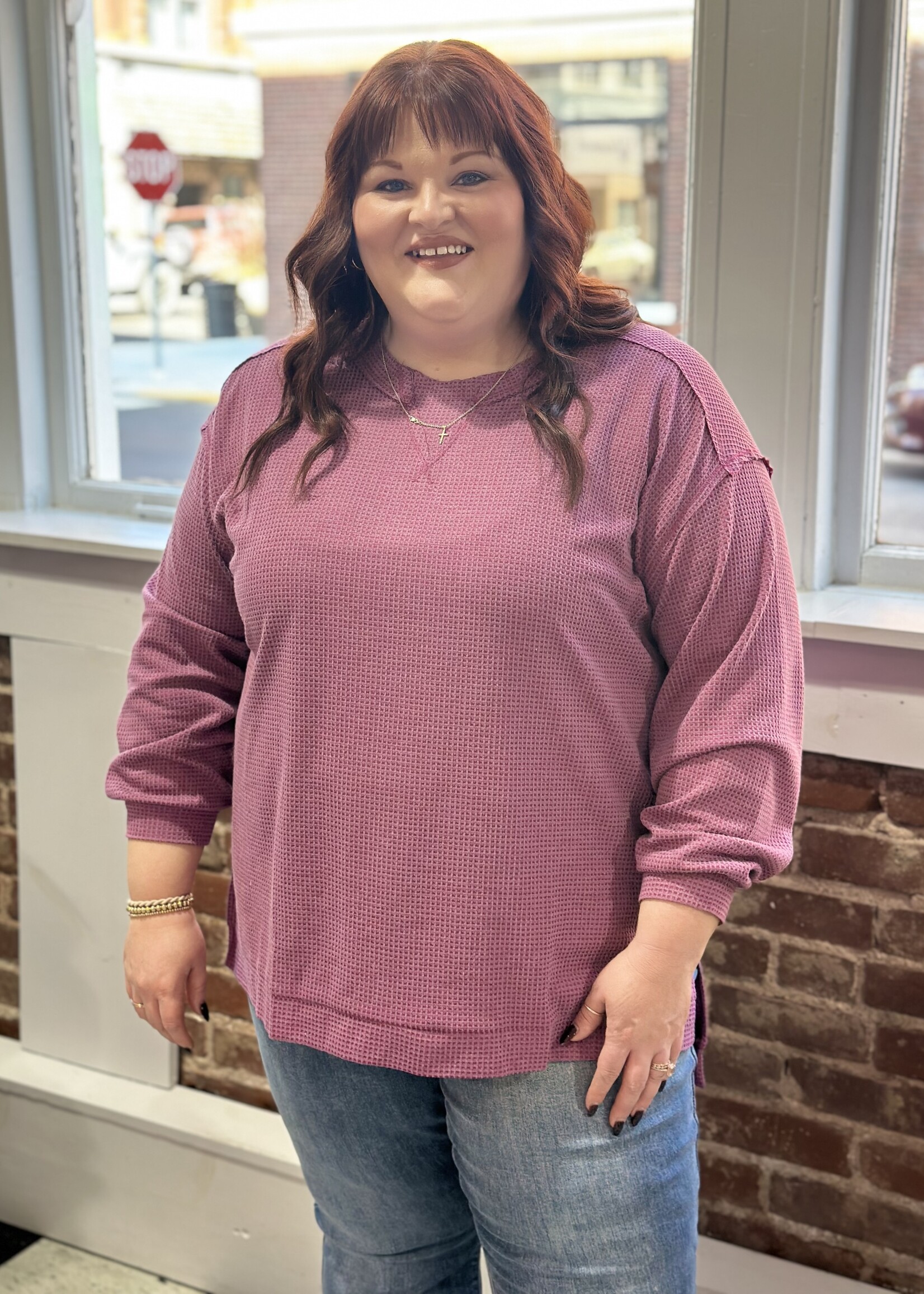 Andre by Unit Burgundy Waffle Tunic Top