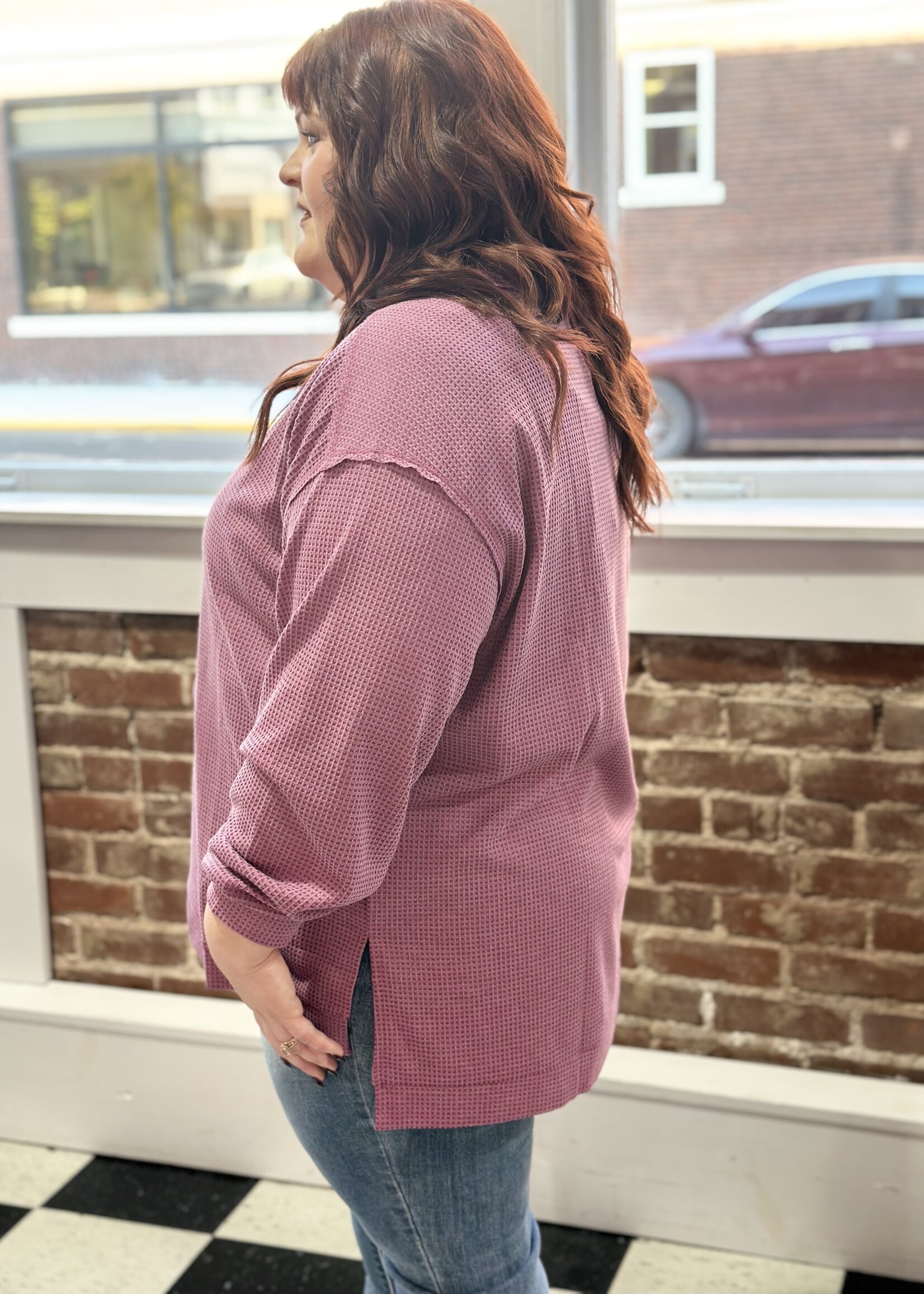 Andre by Unit Burgundy Waffle Tunic Top