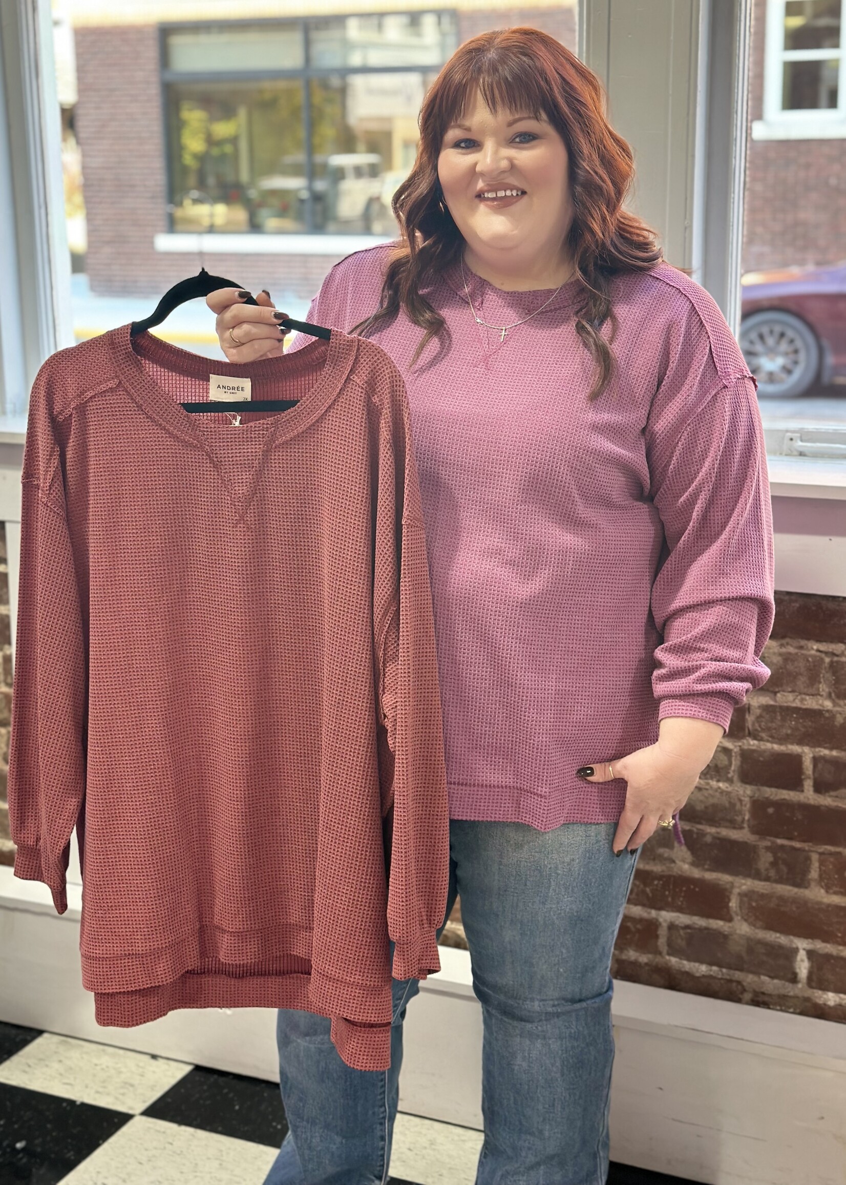 Andre by Unit Burgundy Waffle Tunic Top