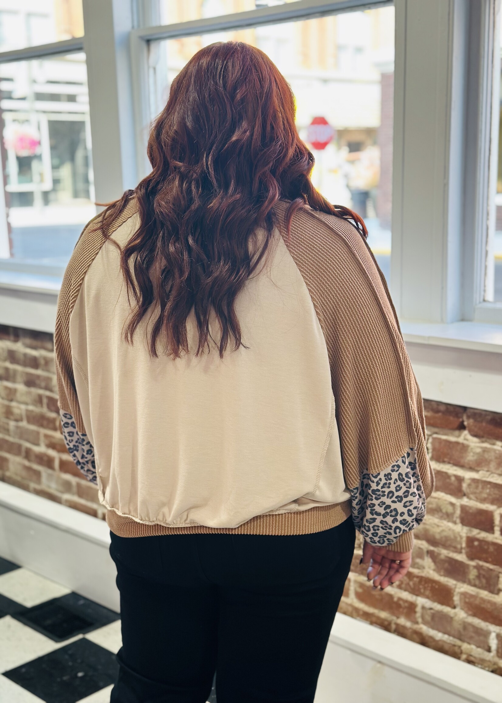 Haptics Mocha Leopard Accent Oversized Top
