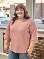 Andre by Unit Dusty Mauve Ribbed 3/4 Sleeve Top