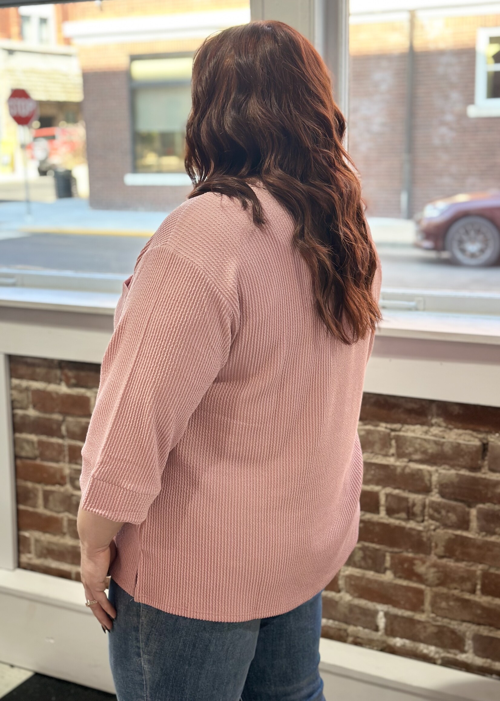 Andre by Unit Dusty Mauve Ribbed 3/4 Sleeve Top