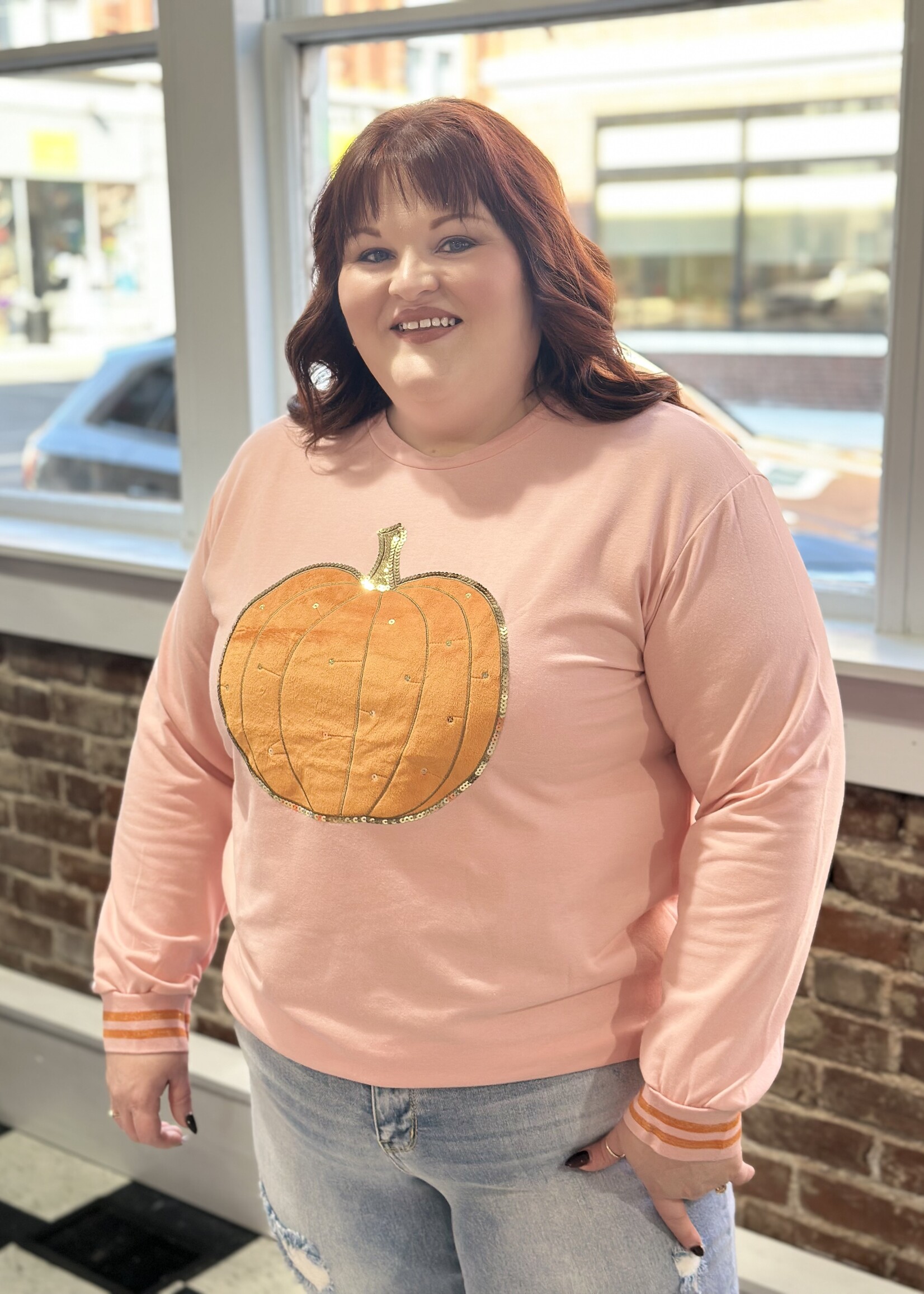Southern Couture Pumpkin Sequin Top