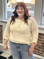 Cream 3/4 Tab Sleeve Henley Top
