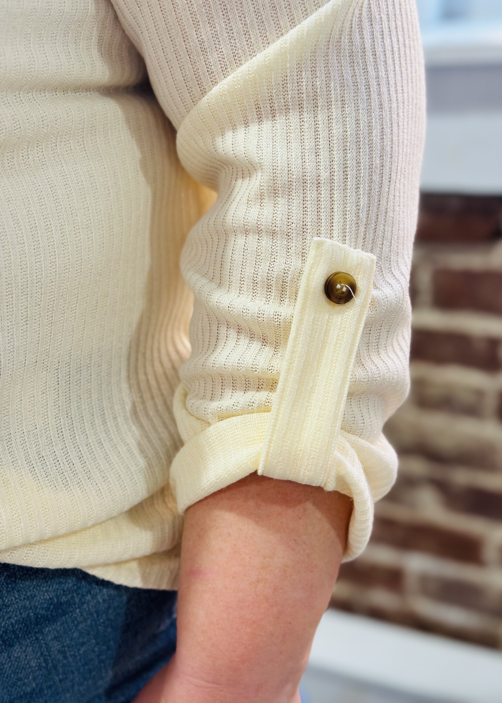 Cream 3/4 Tab Sleeve Henley Top