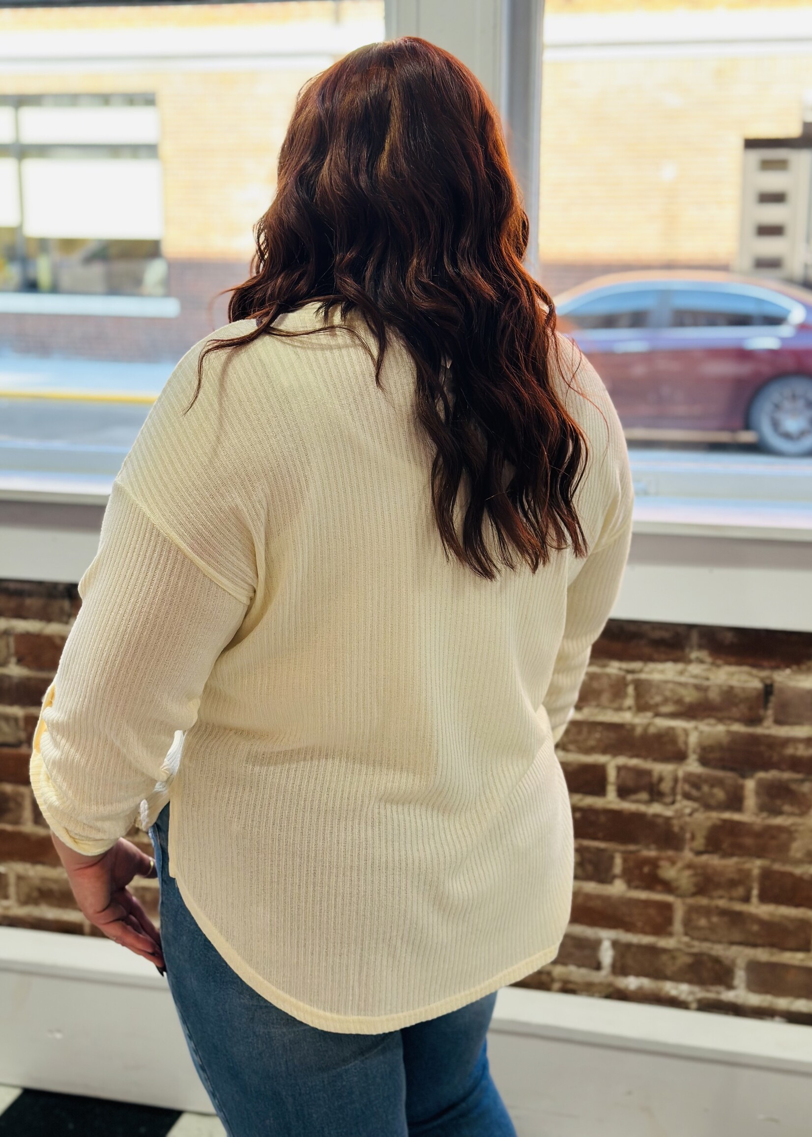 Cream 3/4 Tab Sleeve Henley Top