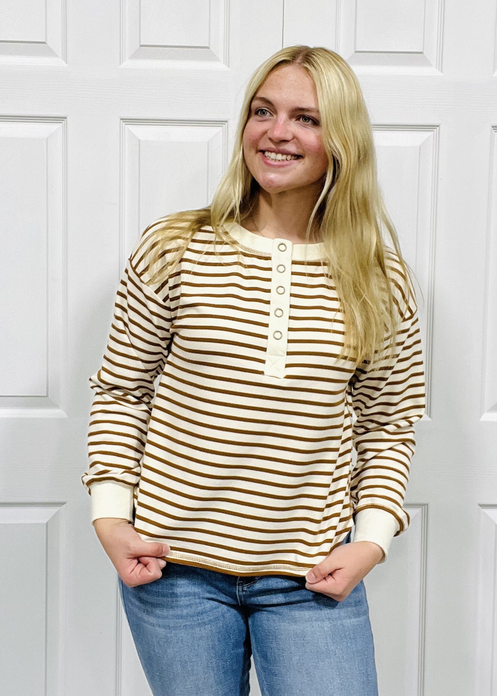 Blu Pepper Striped Snap Henley