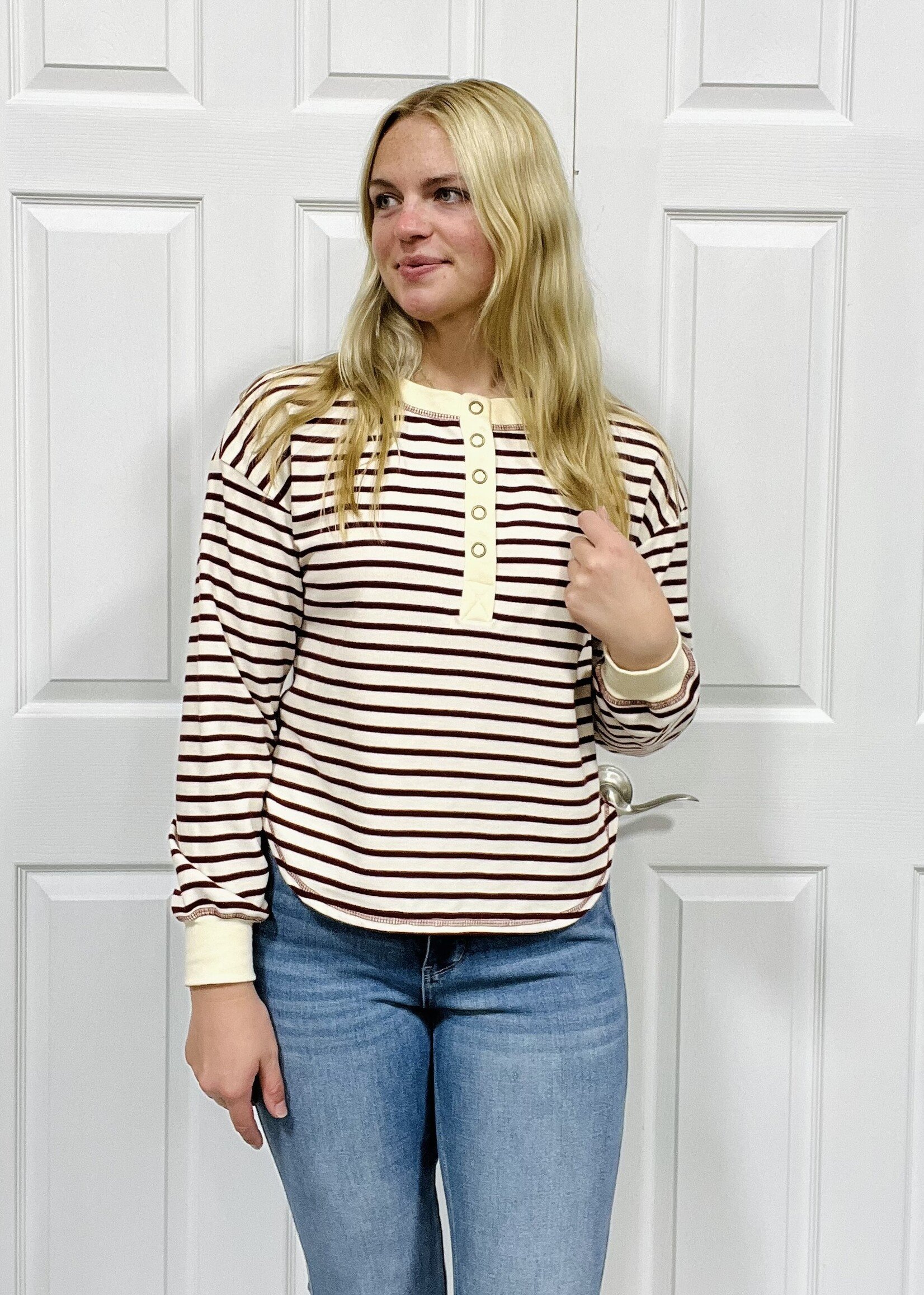 Blu Pepper Striped Snap Henley